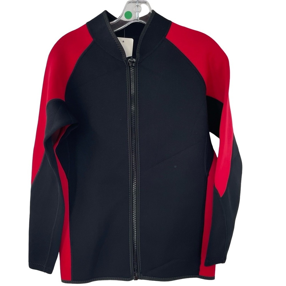 Realon Men Wetsuit Jacket Full Zip Black Red Neoprene Large